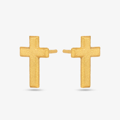 Cross Stud Earrings - Gold 24k