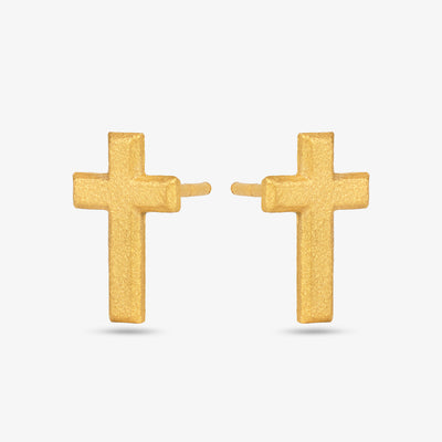 Cross Stud Earrings - Gold 18k