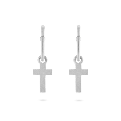 Cross Charm Hoop Earrings - Platinum