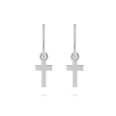 Cross Charm Hoop Earrings - Platinum