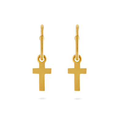 Cross Charm Hoop Earrings - Gold 18k