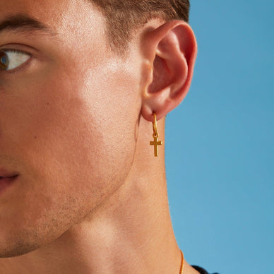 Cross Charm Hoop Earrings - Gold 18k