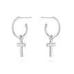 Cross Charm Hoop Earrings - Platinum