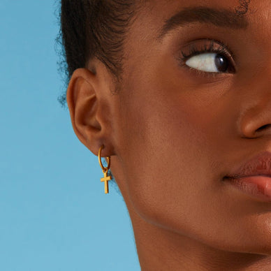 Cross Charm Hoop Earrings - Gold 18k
