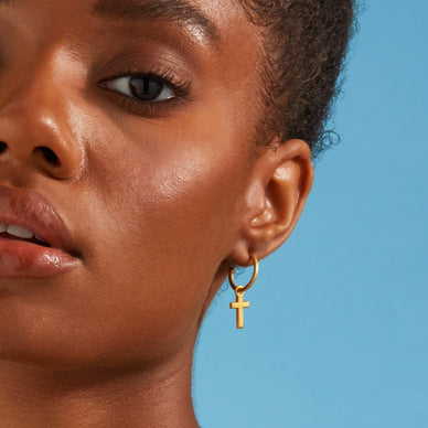 Cross Charm Hoop Earrings - Gold 18k