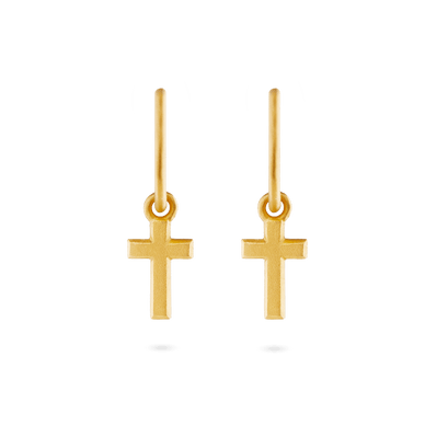 Cross Charm Hoop Earrings - Gold 18k