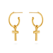 Cross Charm Hoop Earrings - Gold 18k