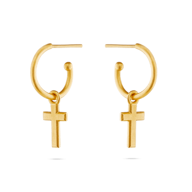 Cross Charm Hoop Earrings - Gold 18k