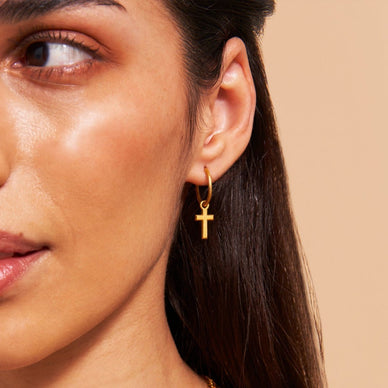 Cross Charm Hoop Earrings - Gold 18k