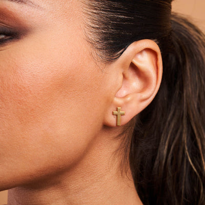 Cross Stud Earrings - Gold 18k