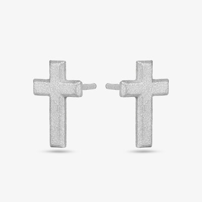 Cross Stud Earrings - Silver