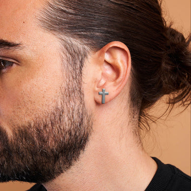 Cross Stud Earrings - Platinum