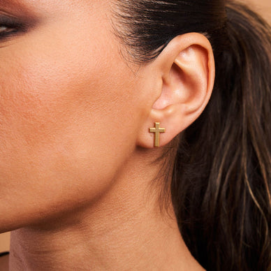 Cross Stud Earrings - Gold 24k