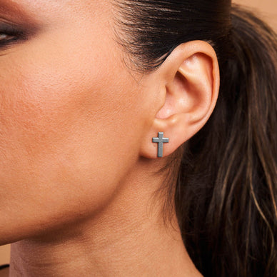 Cross Stud Earrings - Platinum