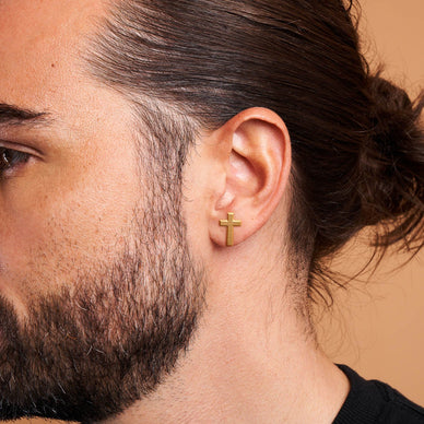 Cross Stud Earrings - Gold 24k