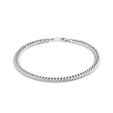 Diamond Cut Double Curb Chain Bracelet - Platinum