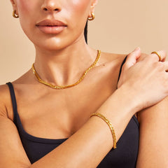 Diamond Cut Double Curb Chain Bracelet - Gold 24k