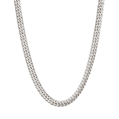 Diamond Cut Double Curb Chain Necklace - Platinum