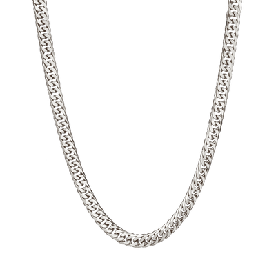 Diamond Cut Double Curb Chain Necklace - Platinum