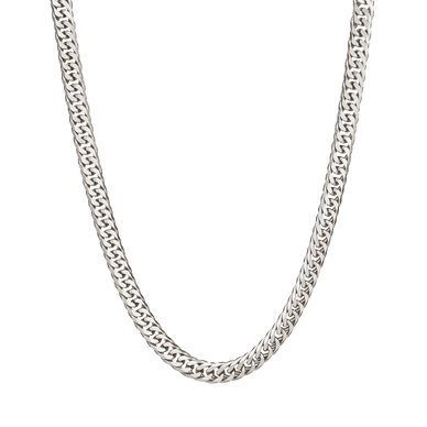 Diamond Cut Double Curb Chain Necklace - Platinum
