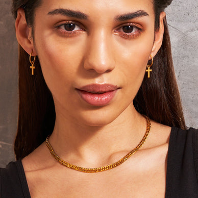 Diamond Cut Double Curb Chain Necklace - Gold 24k