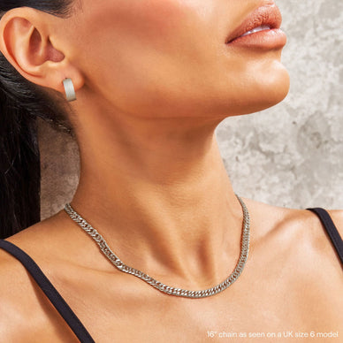 Diamond Cut Double Curb Chain Necklace - Platinum