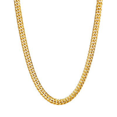 Diamond Cut Double Curb Chain Necklace - Gold 24k