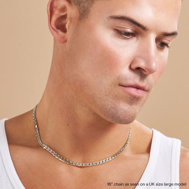 Diamond Cut Double Curb Chain Necklace - Platinum