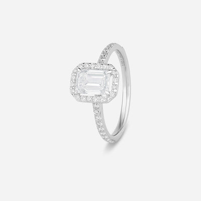 Emerald Cut Halo Diamond Ring - Colour D/VVS