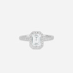 Emerald cut halo diamond ring - colour d/vvs