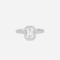 Emerald Cut Halo Diamond Ring - Colour D/VVS
