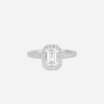 Emerald Cut Halo Diamond Ring - Colour D/VVS