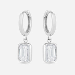 Emerald Cut Diamond Hoop Drop Earrings - Colour D/VVS