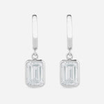 Emerald cut diamond hoop drop earrings - colour d/vvs
