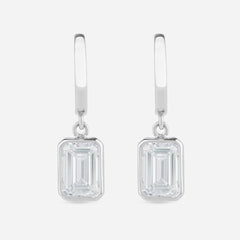 Emerald Cut Diamond Hoop Drop Earrings - Colour D/VVS