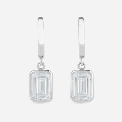 Emerald Cut Diamond Hoop Drop Earrings - Colour D/VVS