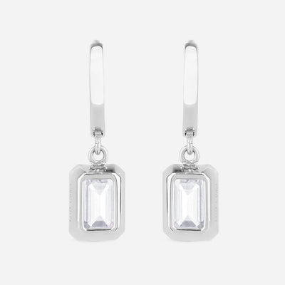 Emerald Cut Diamond Hoop Drop Earrings - Colour D/VVS