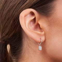 Emerald Cut Diamond Hoop Drop Earrings - Colour D/VVS
