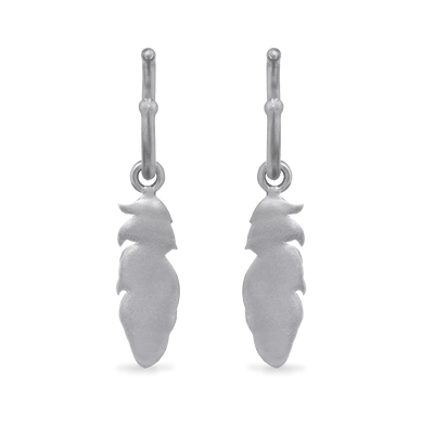 Feather Charm Hoop Earrings - Platinum
