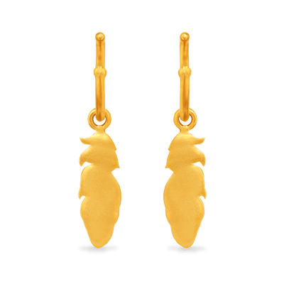 Feather Charm Hoop Earrings - Gold 24k