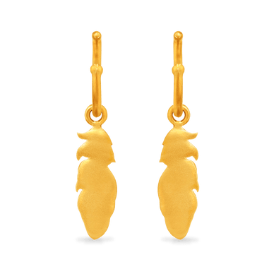 Feather Charm Hoop Earrings - Gold 24k