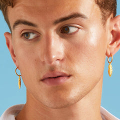 Feather Charm Hoop Earrings - Gold 24k