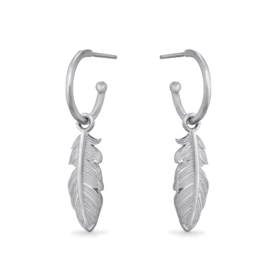Feather Charm Hoop Earrings - Platinum