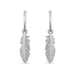 Feather Charm Hoop Earrings - Platinum