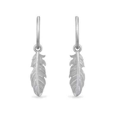 Feather Charm Hoop Earrings - Platinum