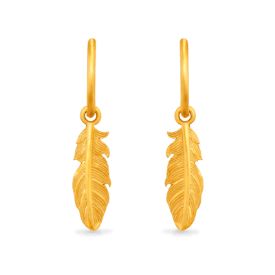 Feather Charm Hoop Earrings - Gold 24k