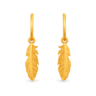 Feather Charm Hoop Earrings - Gold 24k