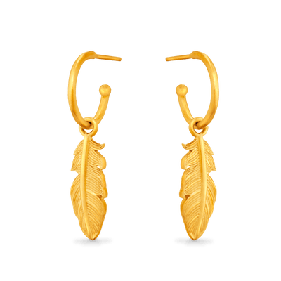 Feather Charm Hoop Earrings - Gold 24k