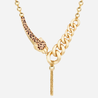 Leopard Tassel Bead Chain Necklace
