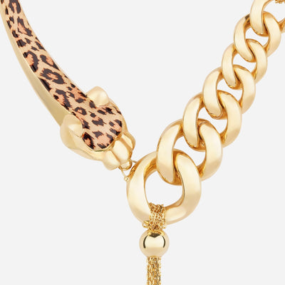 Leopard Tassel Bead Chain Necklace